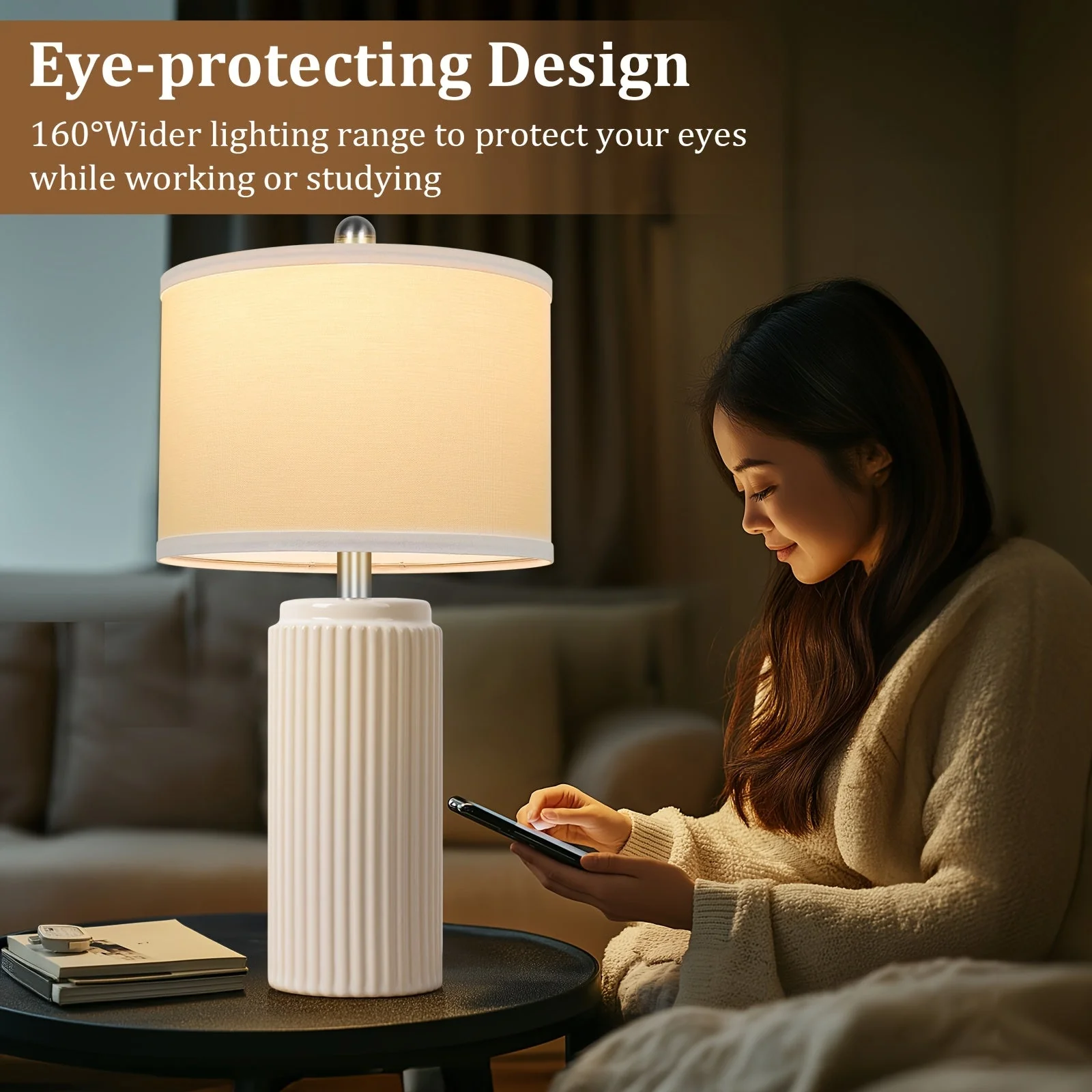 Farmhouse Table Lamps Set of 2 – Ceramic Base Bedside Lamps for Bedroom & Living - Image 3