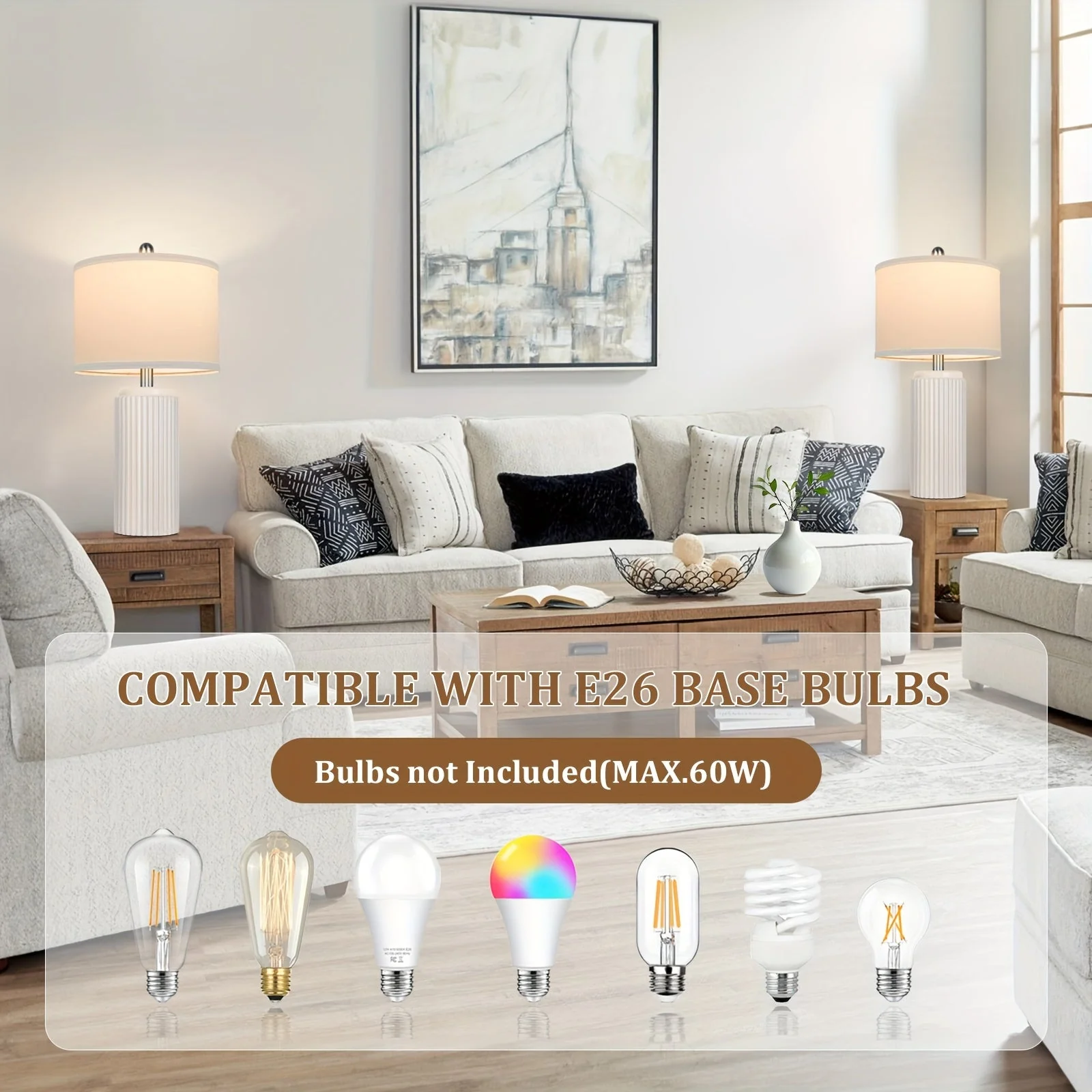 Farmhouse Table Lamps Set of 2 – Ceramic Base Bedside Lamps for Bedroom & Living - Image 4