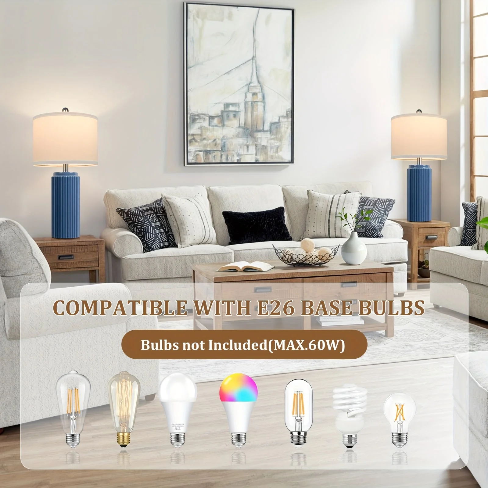 Farmhouse Table Lamps Set of 2 – Ceramic Base Bedside Lamps for Bedroom & Living - Image 6