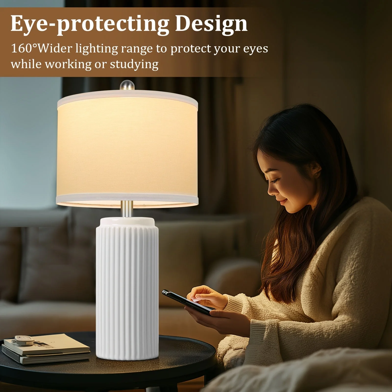 Farmhouse Table Lamps Set of 2 – Ceramic Base Bedside Lamps for Bedroom & Living - Image 7