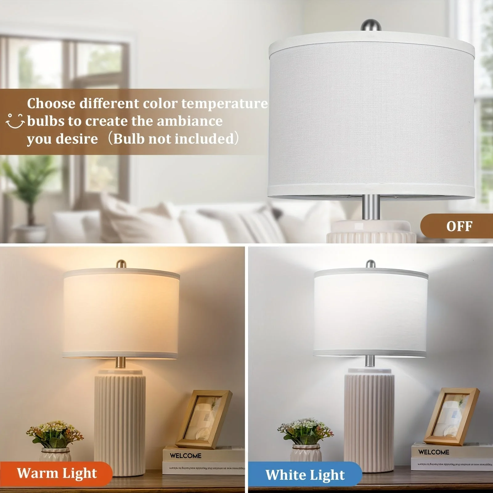 Farmhouse Table Lamps Set of 2 – Ceramic Base Bedside Lamps for Bedroom & Living - Image 8