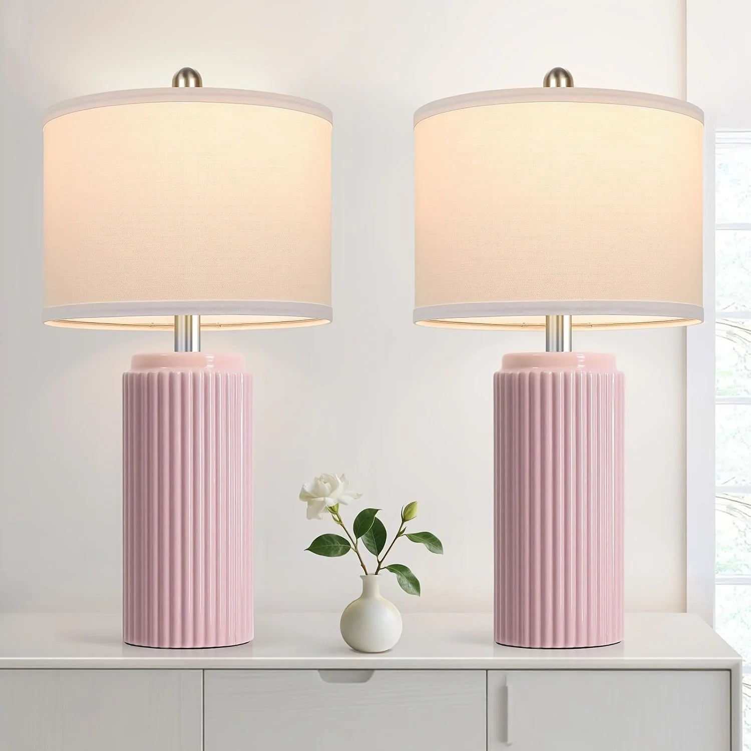 Farmhouse Table Lamps Set of 2 – Ceramic Base Bedside Lamps for Bedroom & Living - Image 9