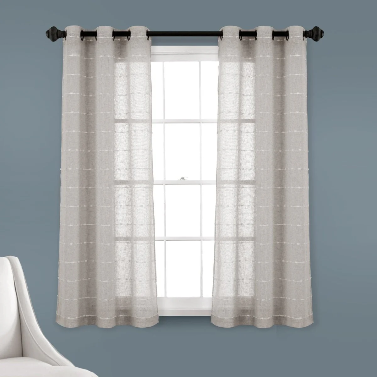 Farmhouse Textured Grommet Sheer Window Curtain Panel Set - Image 10