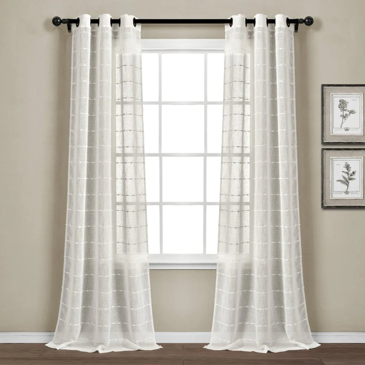 Farmhouse Textured Grommet Sheer Window Curtain Panel Set - Image 19