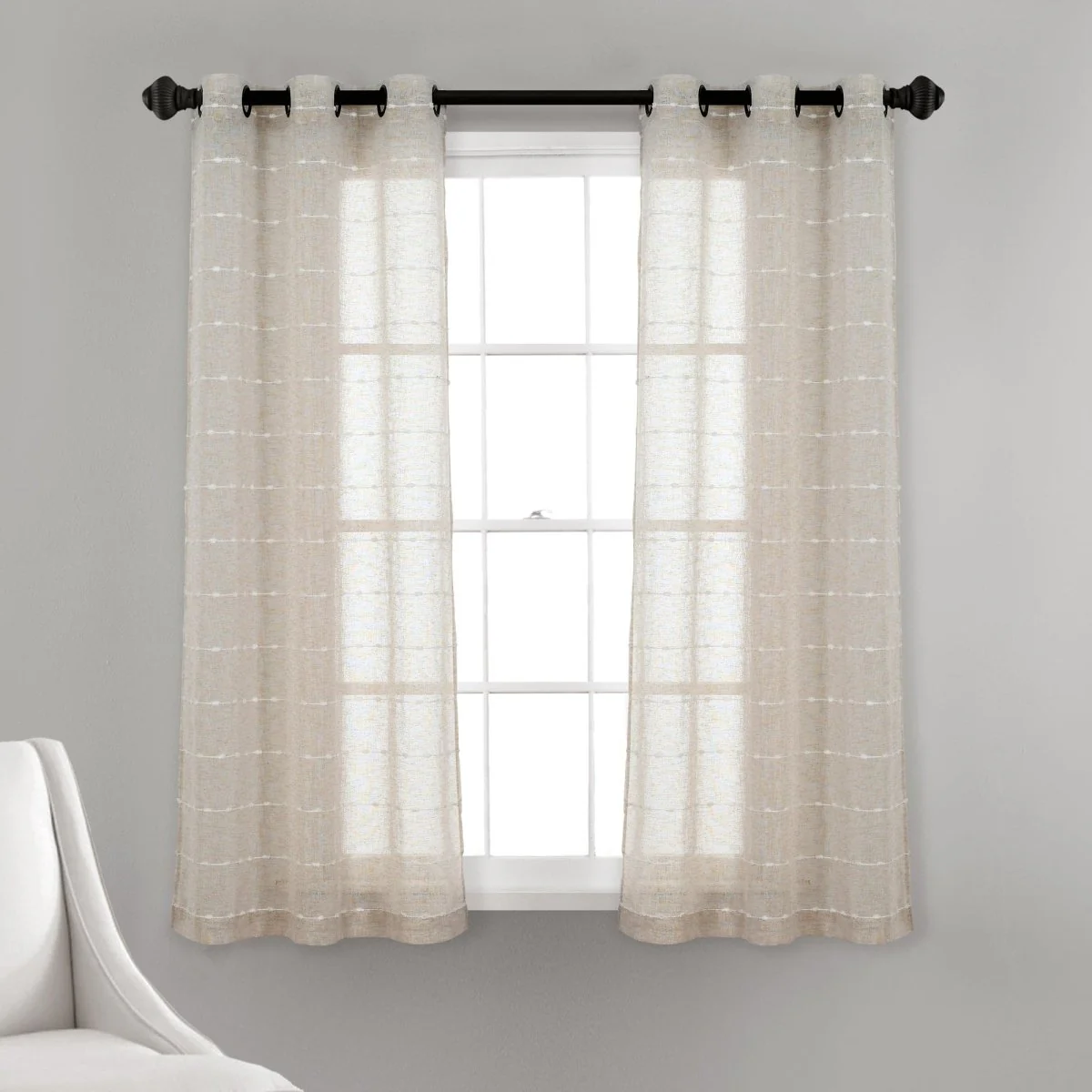 Farmhouse Textured Grommet Sheer Window Curtain Panel Set - Image 2