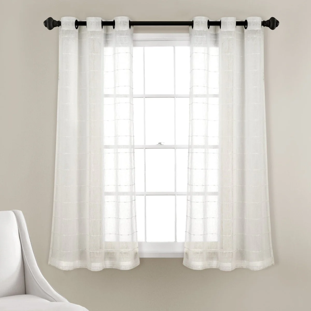 Farmhouse Textured Grommet Sheer Window Curtain Panel Set - Image 20