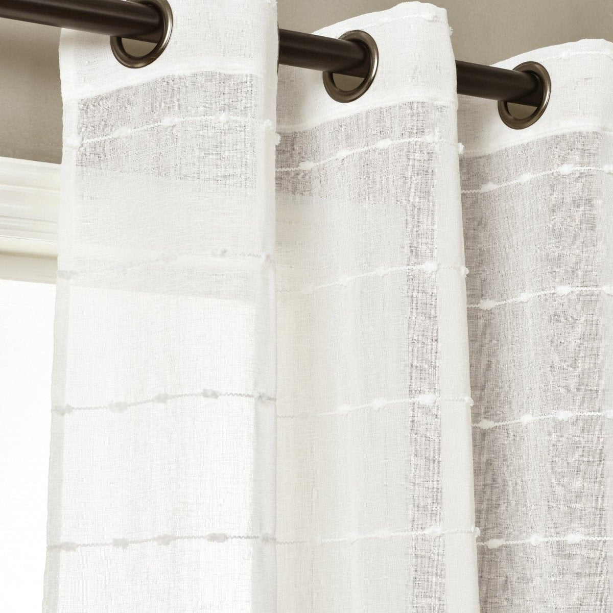 Farmhouse Textured Grommet Sheer Window Curtain Panel Set - Image 21