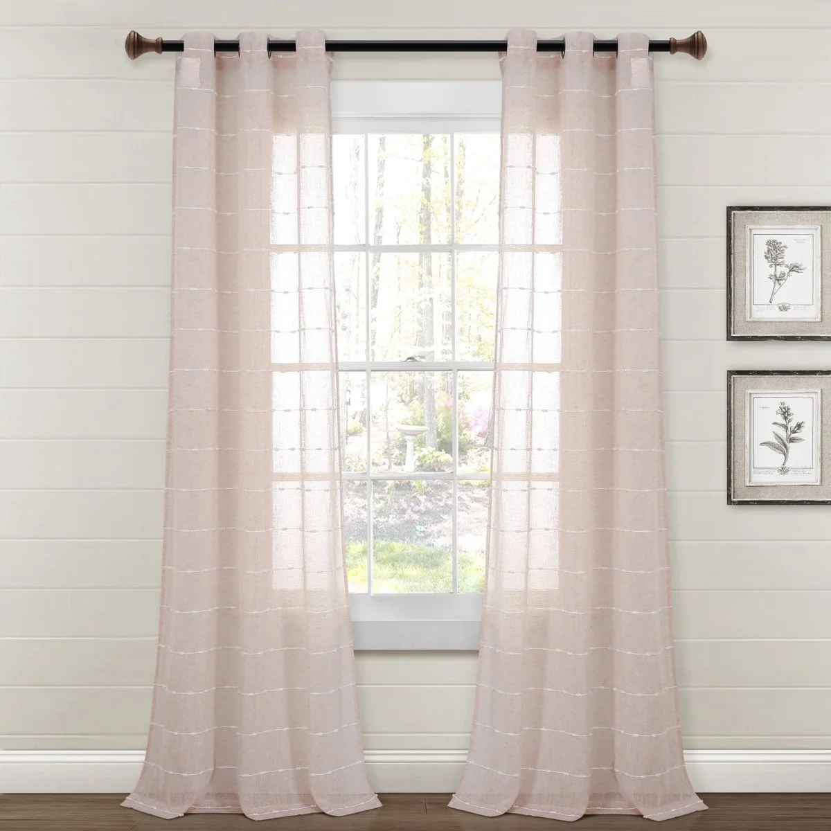 Farmhouse Textured Grommet Sheer Window Curtain Panel Set - Image 39