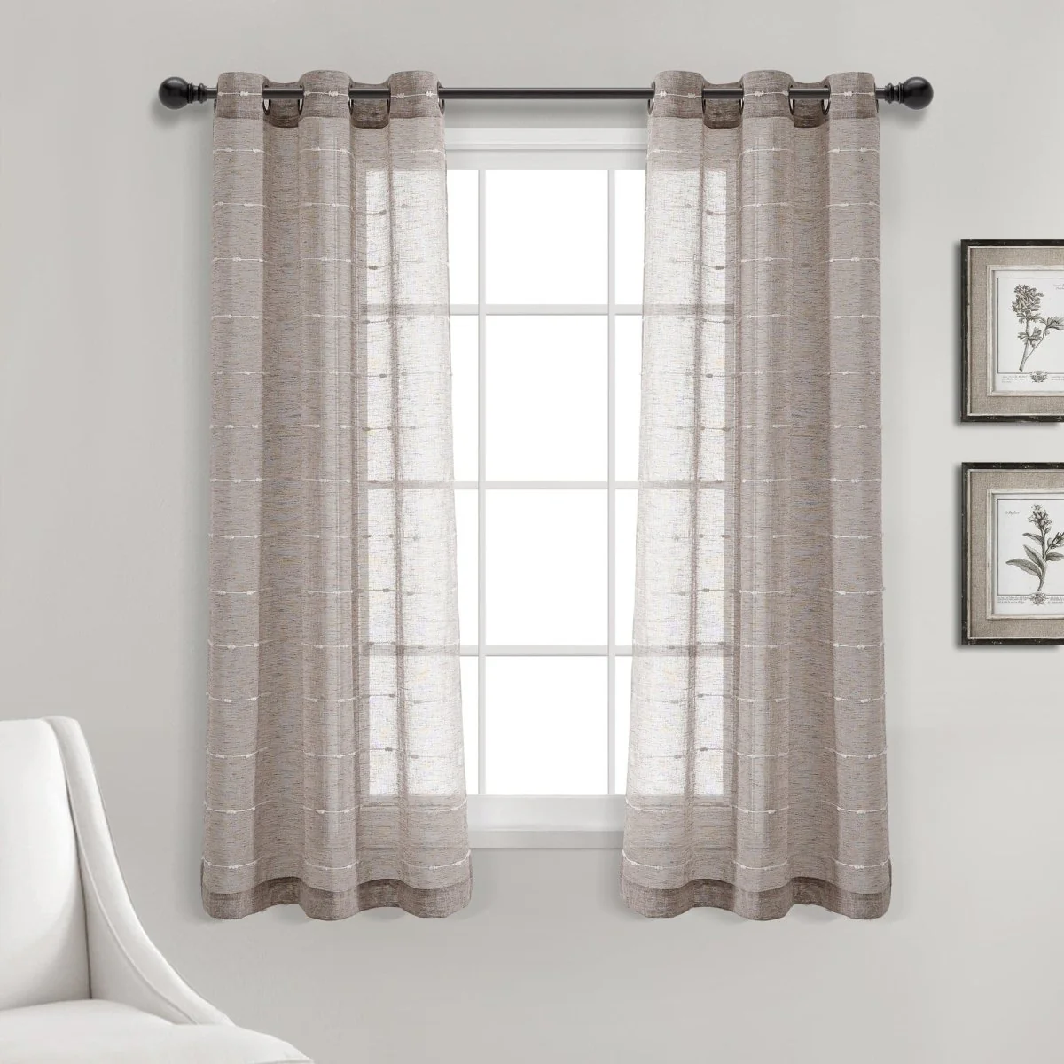 Farmhouse Textured Grommet Sheer Window Curtain Panel Set - Image 53
