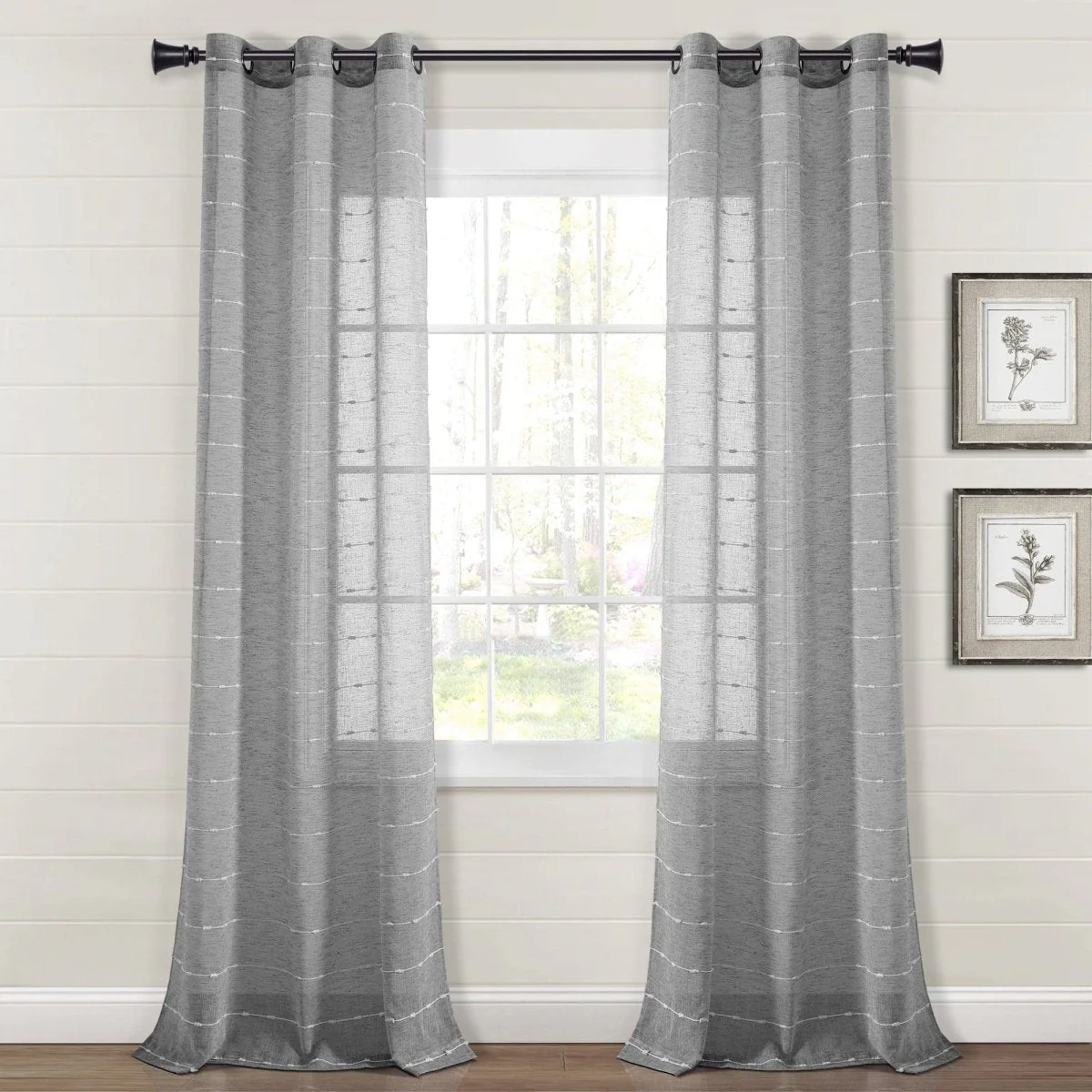 Farmhouse Textured Grommet Sheer Window Curtain Panel Set - Image 58