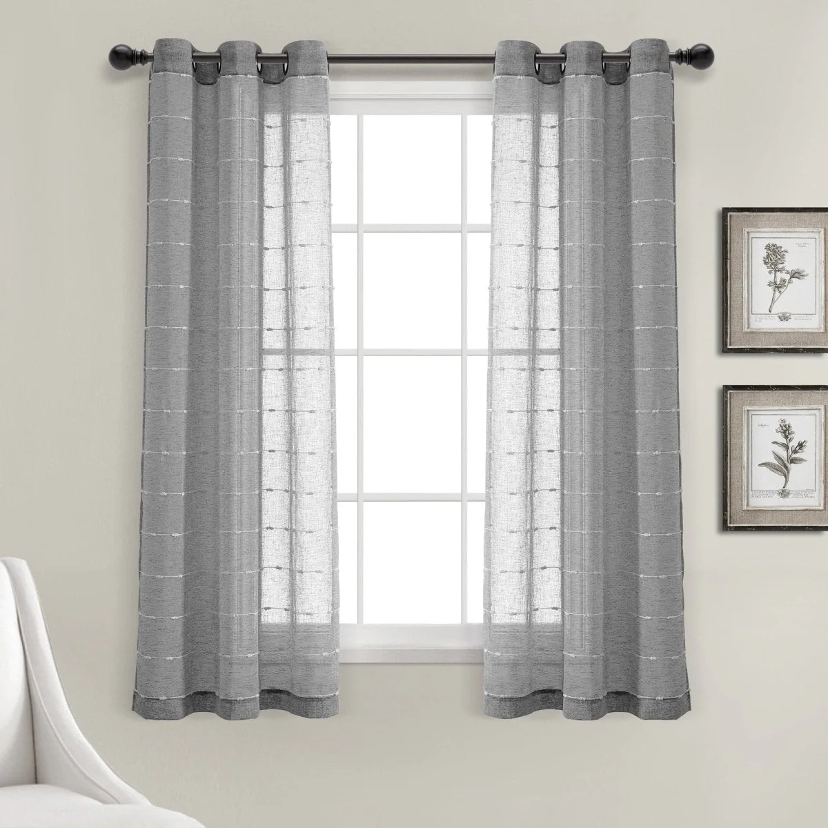 Farmhouse Textured Grommet Sheer Window Curtain Panel Set - Image 59