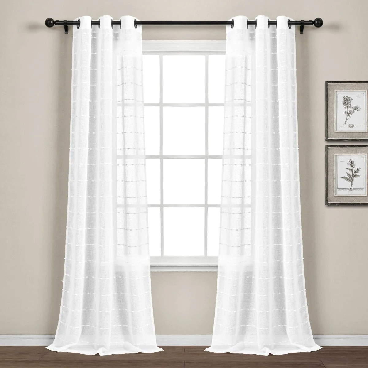 Farmhouse Textured Grommet Sheer Window Curtain Panel Set - Image 64
