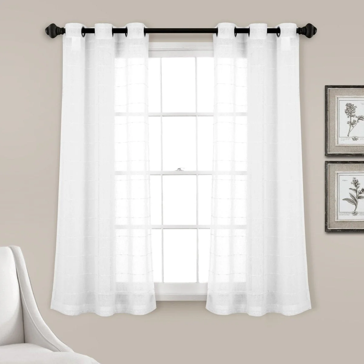 Farmhouse Textured Grommet Sheer Window Curtain Panel Set - Image 65