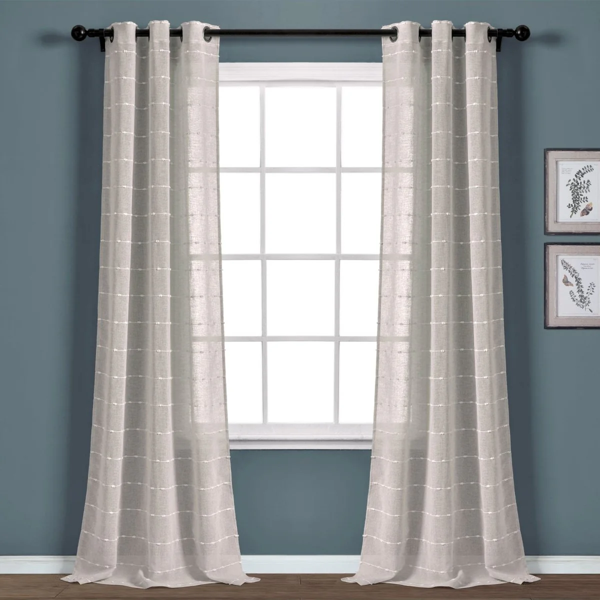 Farmhouse Textured Grommet Sheer Window Curtain Panel Set - Image 9