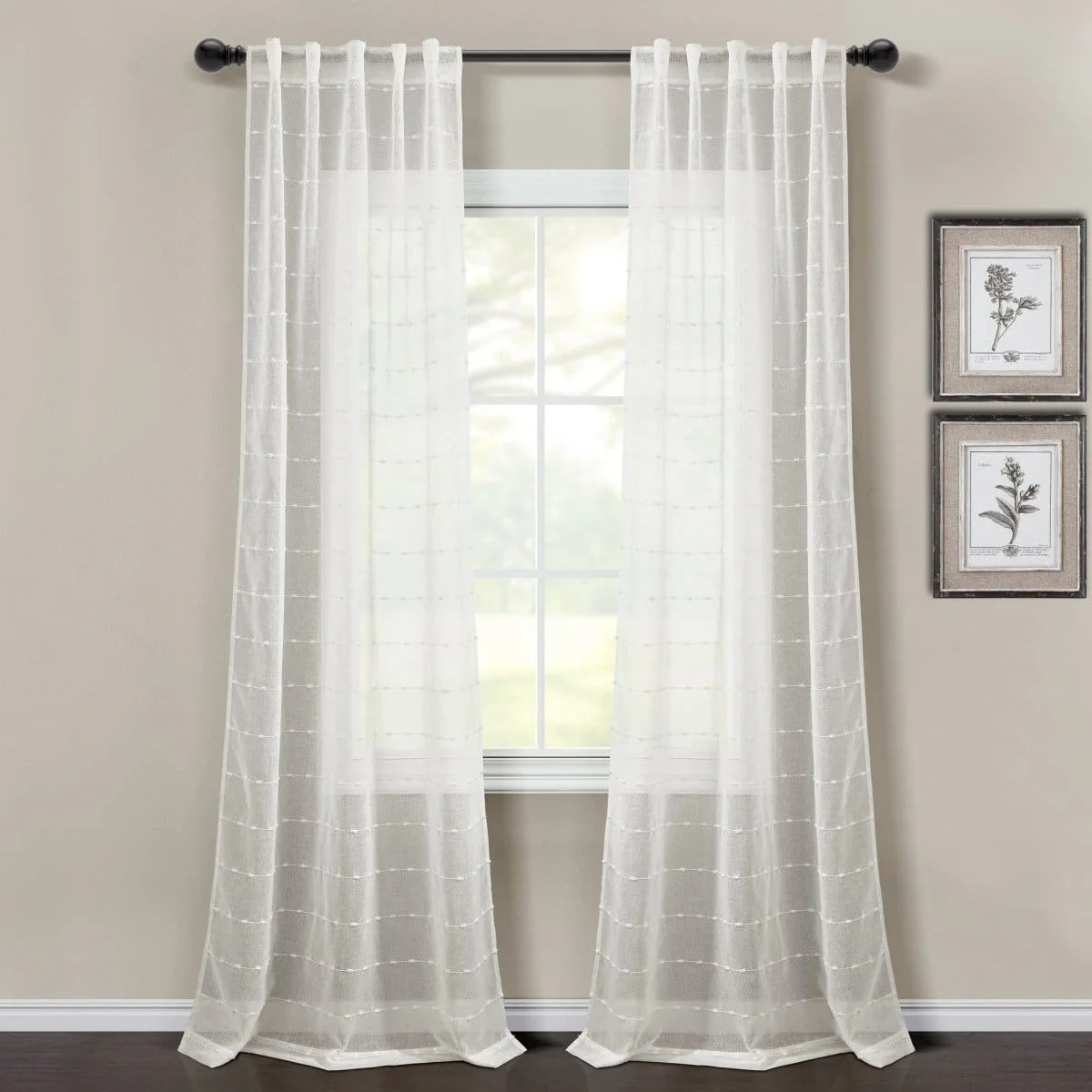 Farmhouse Textured Sheer Back Tab Rod Pocket Window Curtain Panel Set - Image 2