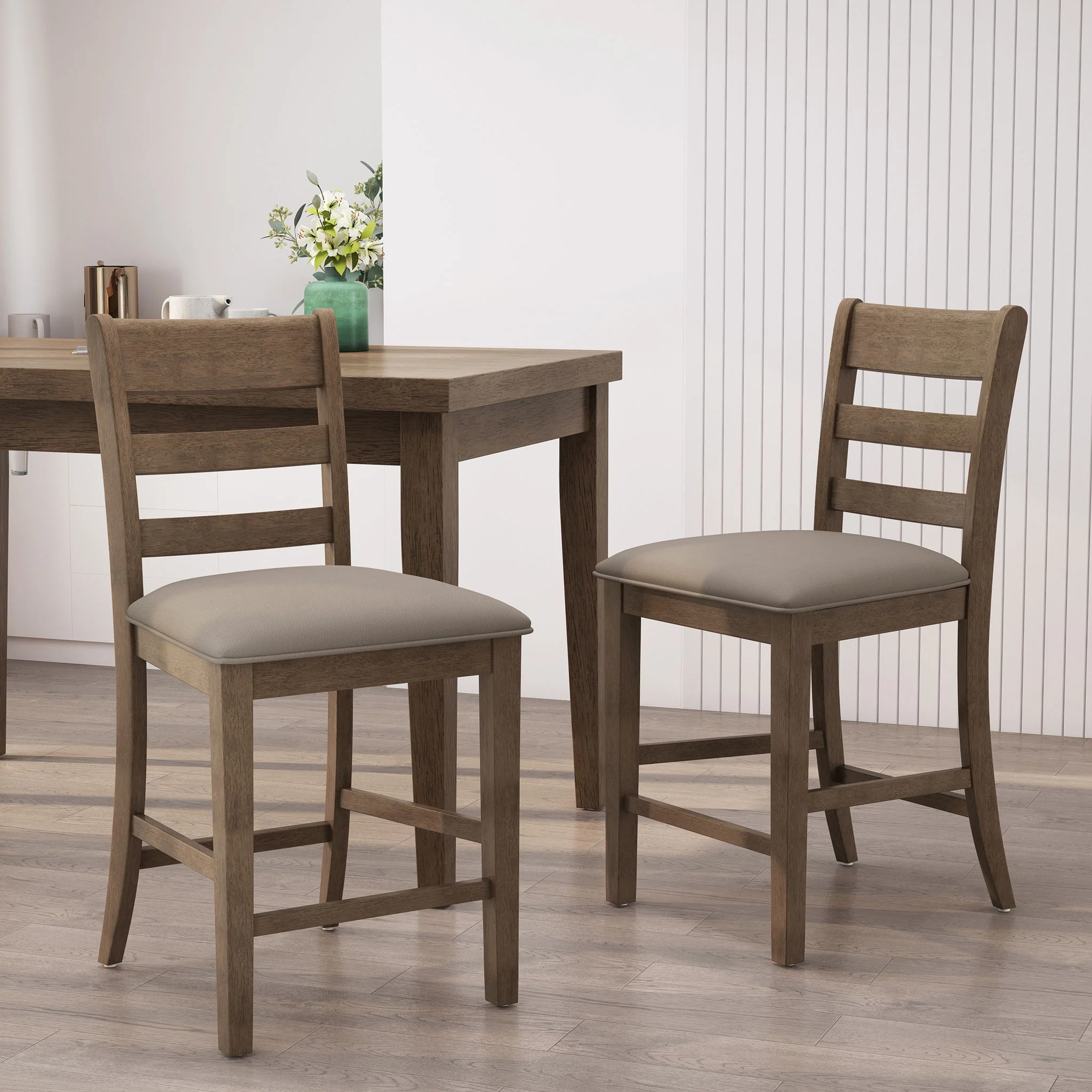 Farmhouse Upholstered Wood Counter Stools - Image 4
