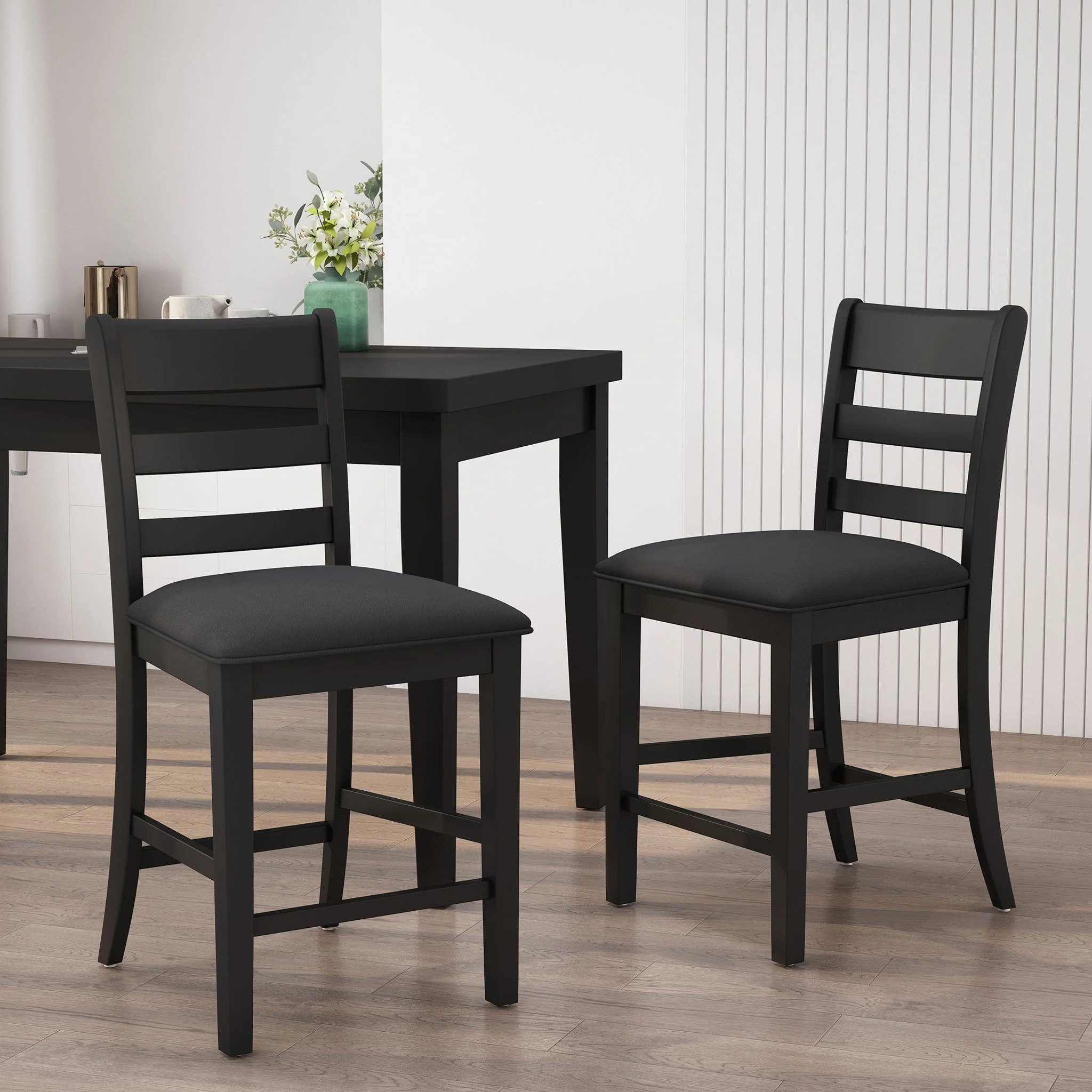 Farmhouse Upholstered Wood Counter Stools - Image 7
