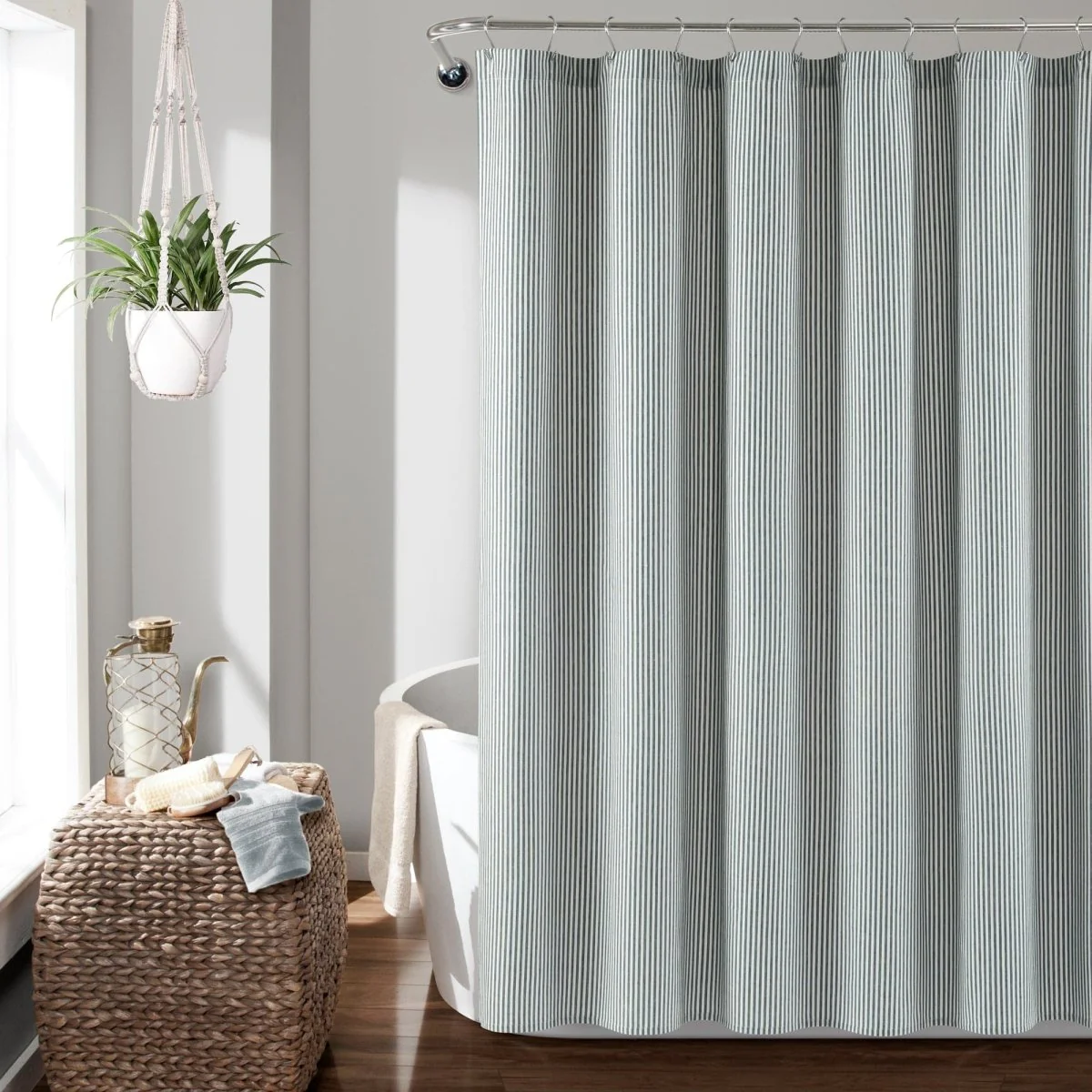 Farmhouse Vintage Stripe Yarn Dyed Recycled Cotton Blend Shower Curtain - Image 3