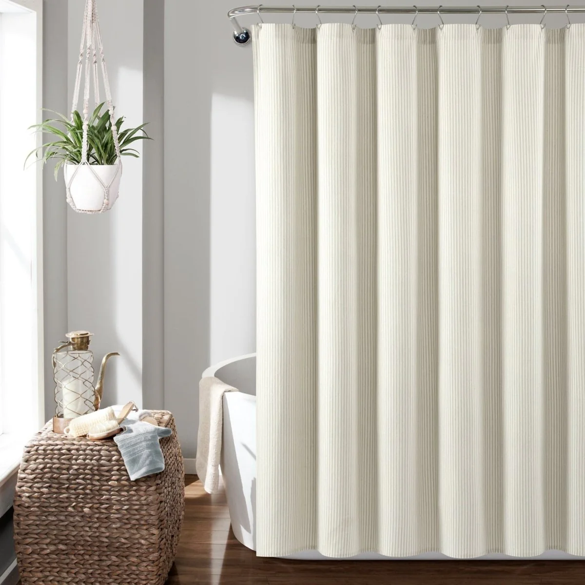 Farmhouse Vintage Stripe Yarn Dyed Recycled Cotton Blend Shower Curtain - Image 4