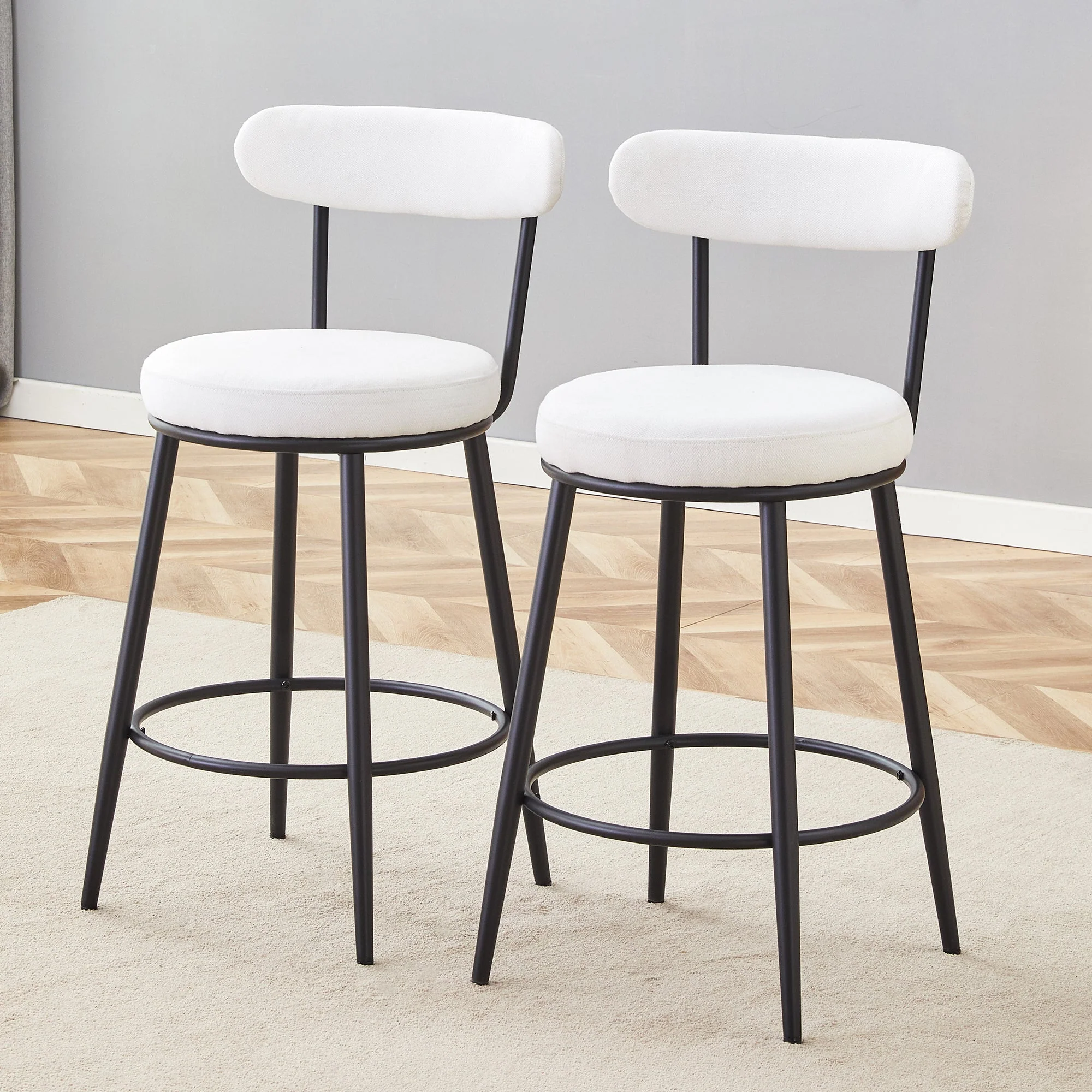Fashionable Ergonomic High Legged Bar Chairs with White Fabric Cushions - Set of 2 - Image 2
