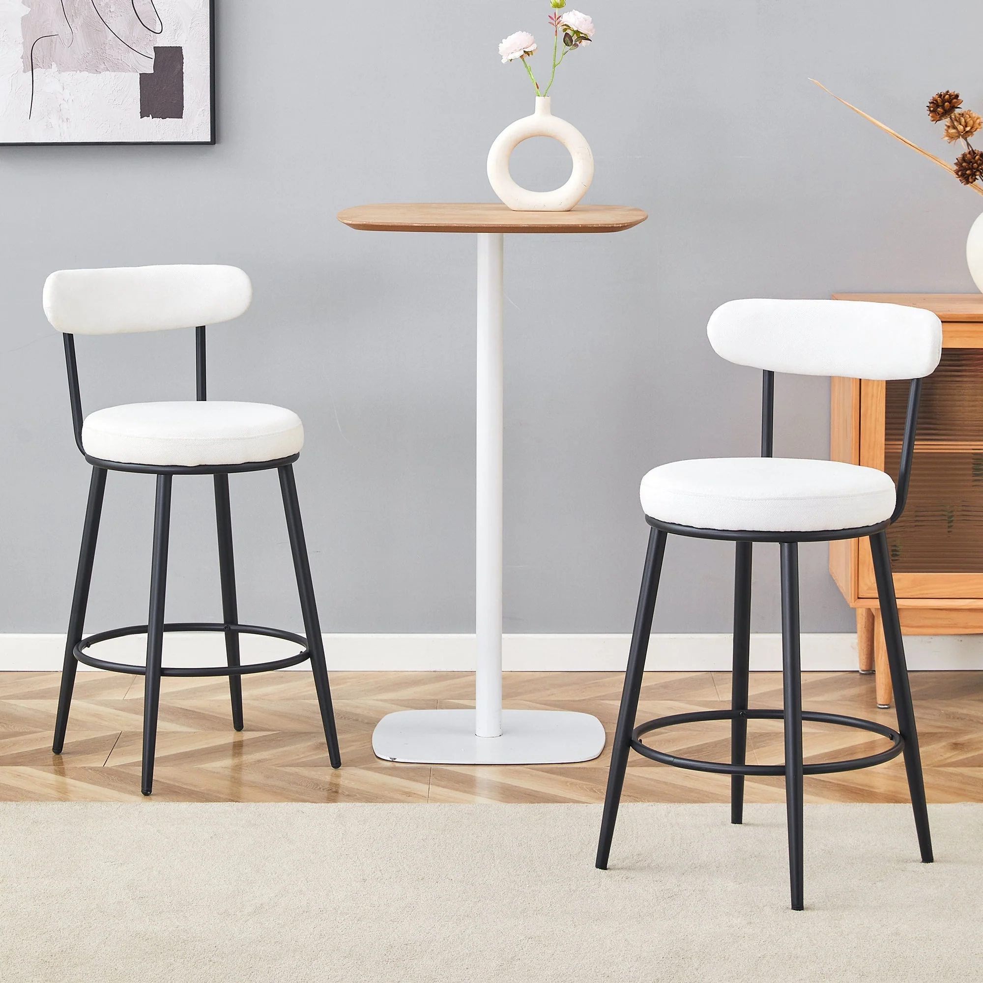 Fashionable Ergonomic High Legged Bar Chairs with White Fabric Cushions - Set of 2 - Image 4