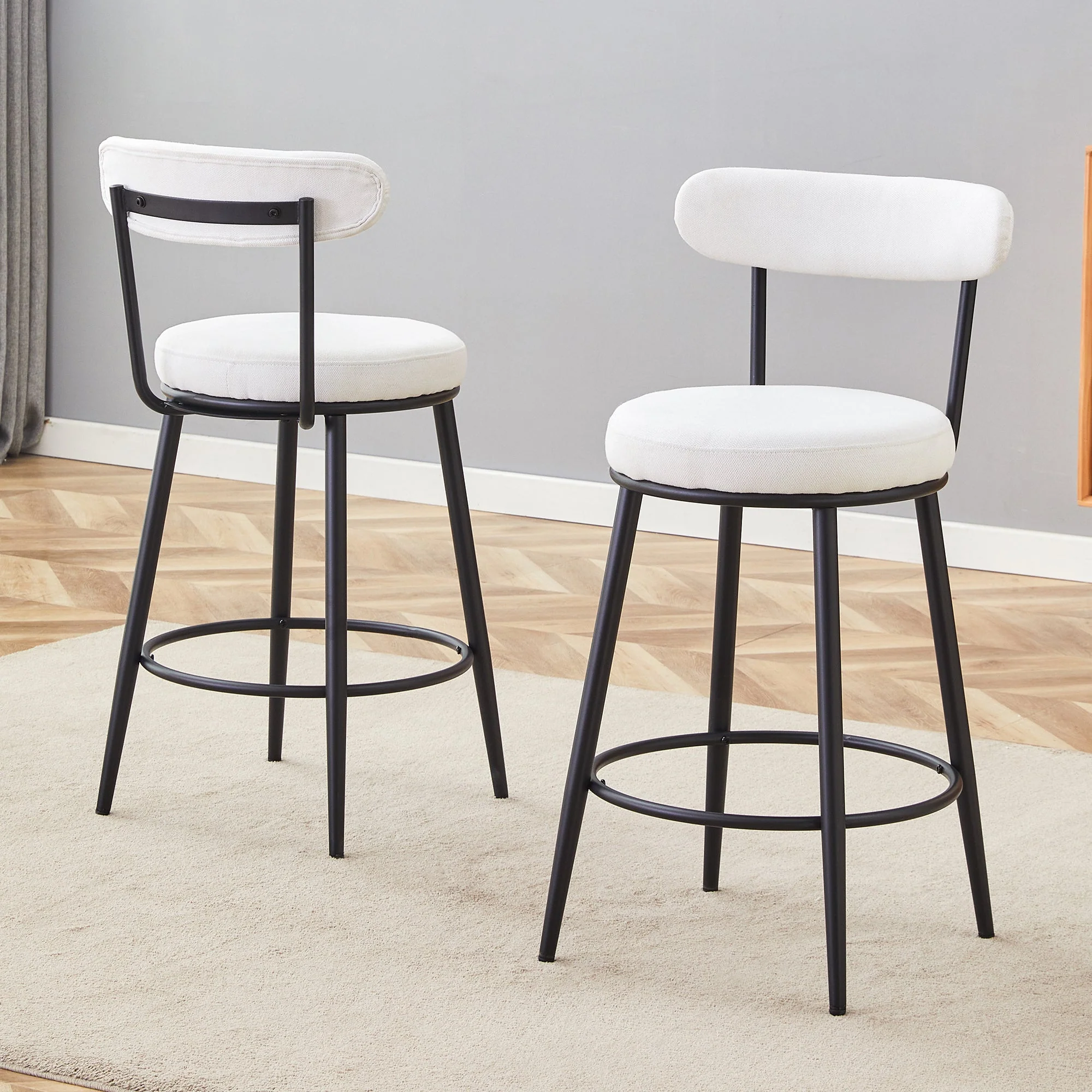 Fashionable Ergonomic High Legged Bar Chairs with White Fabric Cushions - Set of 2 - Image 5
