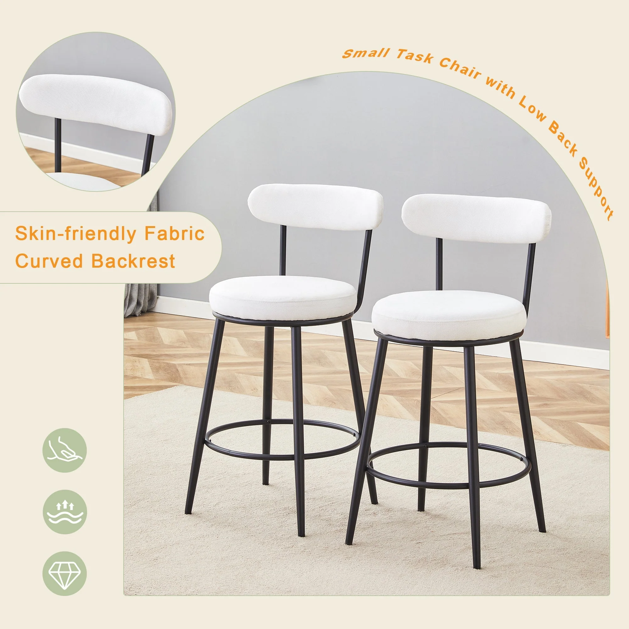 Fashionable Ergonomic High Legged Bar Chairs with White Fabric Cushions - Set of 2 - Image 8