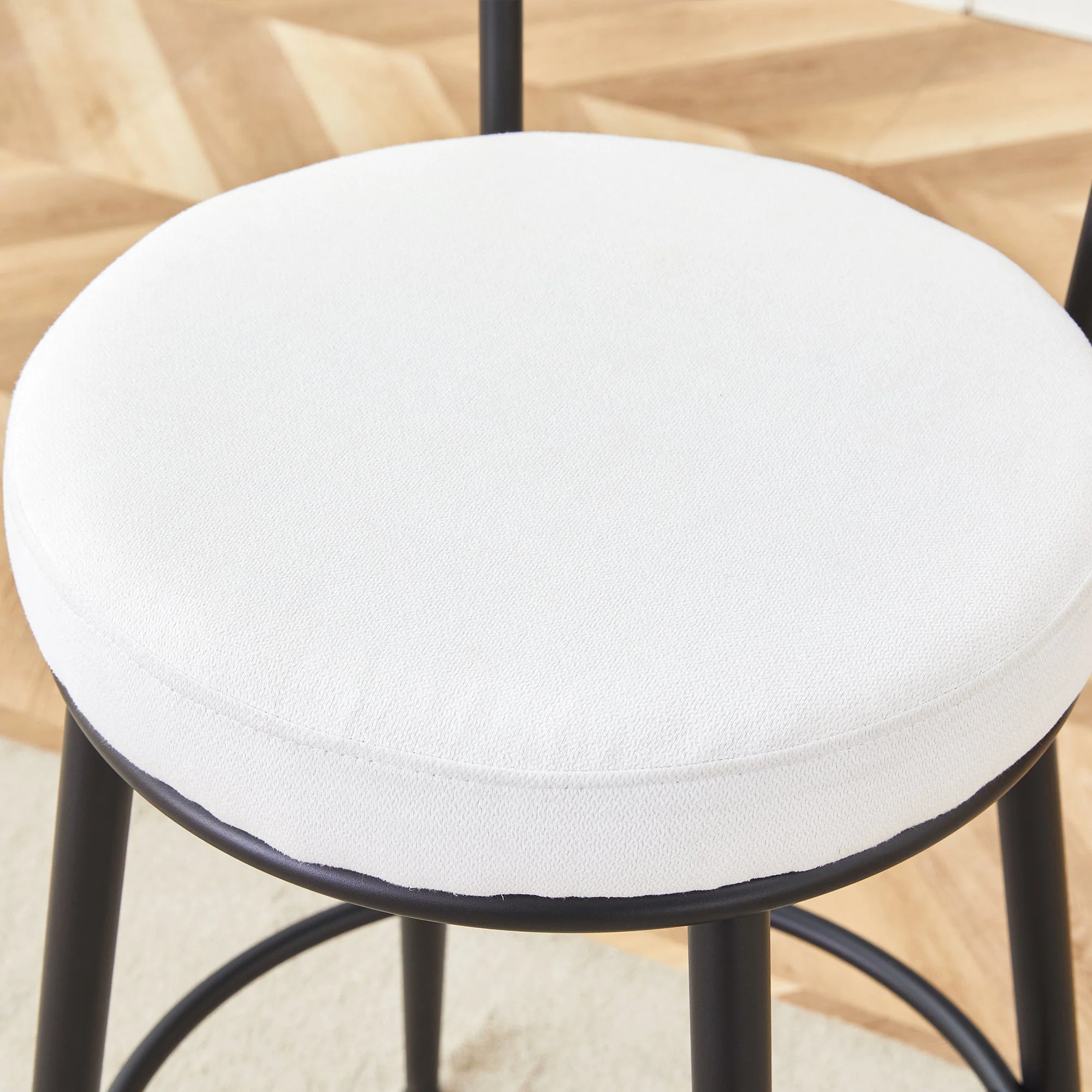 Fashionable Ergonomic High Legged Bar Chairs with White Fabric Cushions - Set of 2 - Image 9