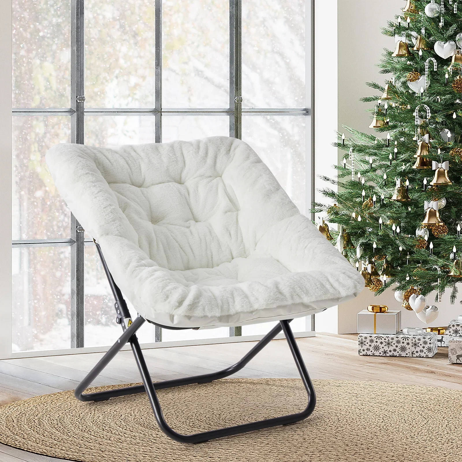 Faux Fur Saucer Chair Folding Lounge Chair Padded Cozy Reading Chair 28 Inch - Image 2