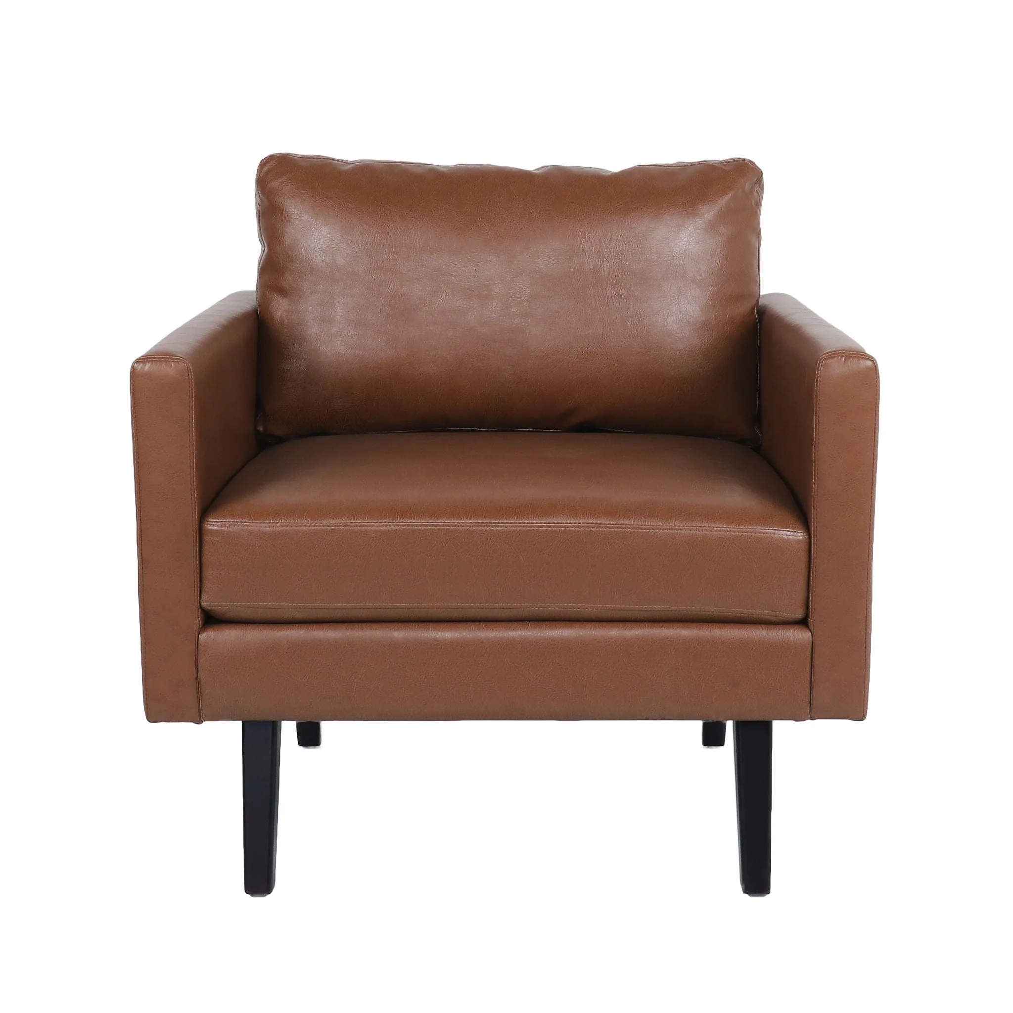 Faux Leather Club Chair With Birch Tapered Legs - Light Brown - Image 3