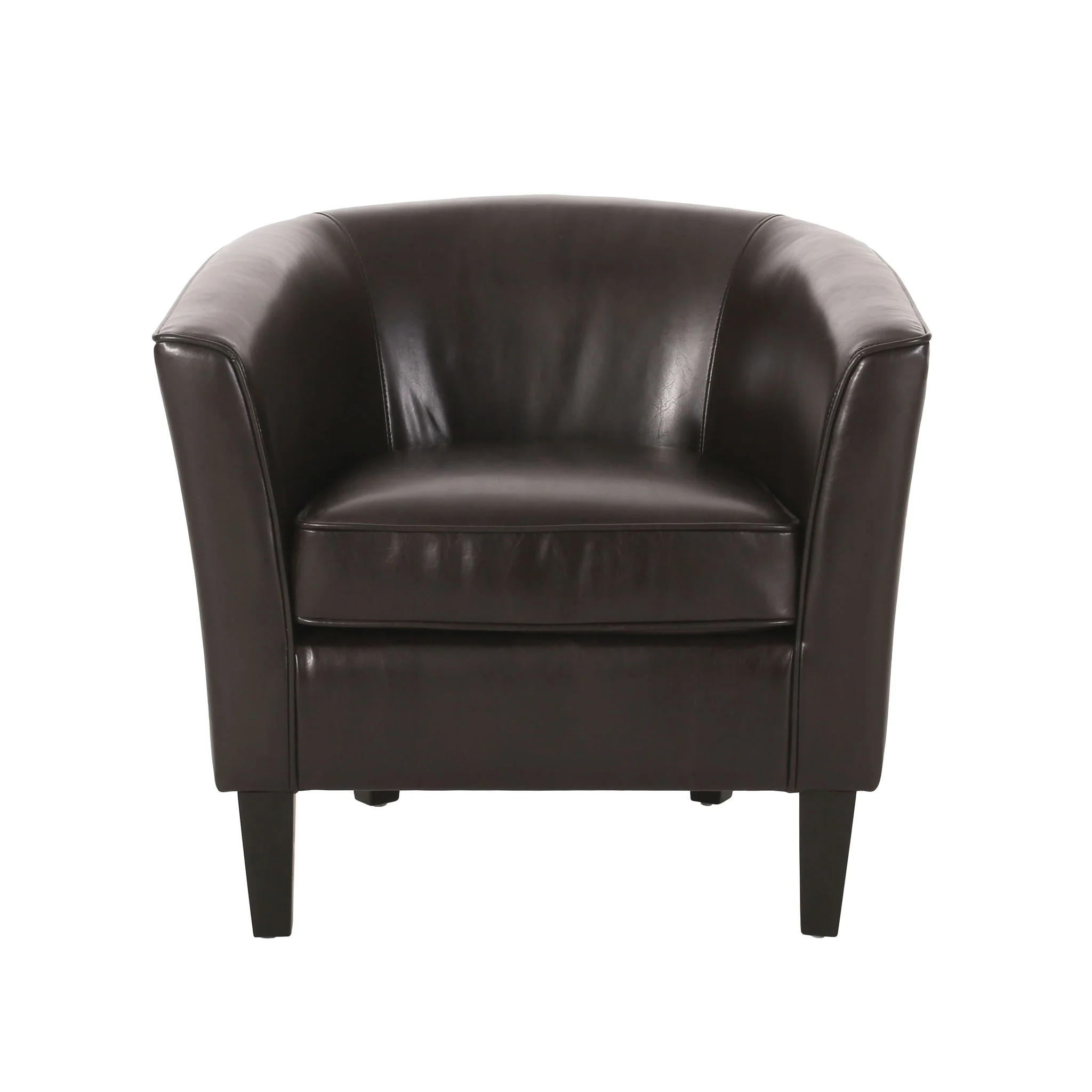 Faux Leather Club Chair With Curved Backrest - Brown - Image 2