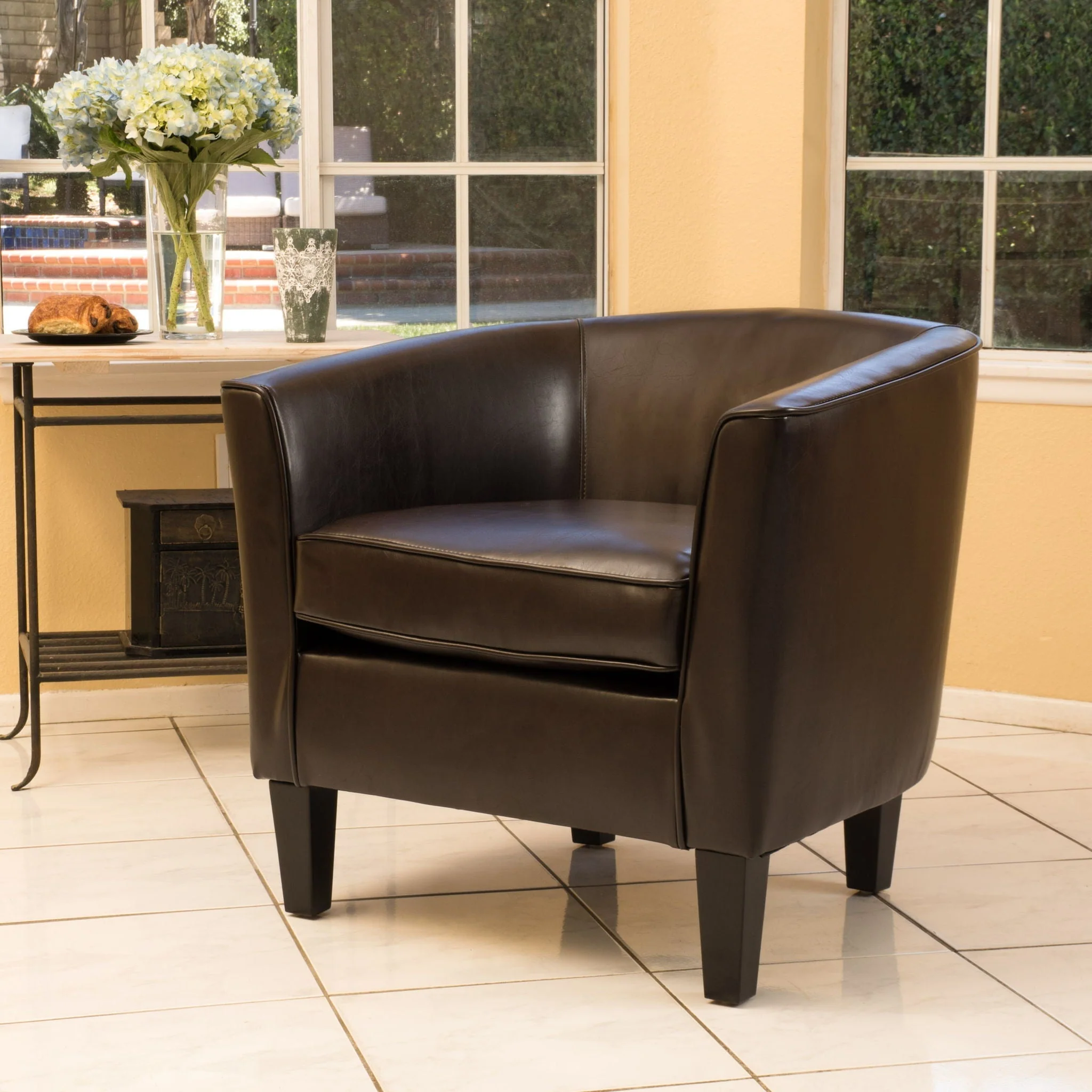 Faux Leather Club Chair With Curved Backrest - Brown - Image 3