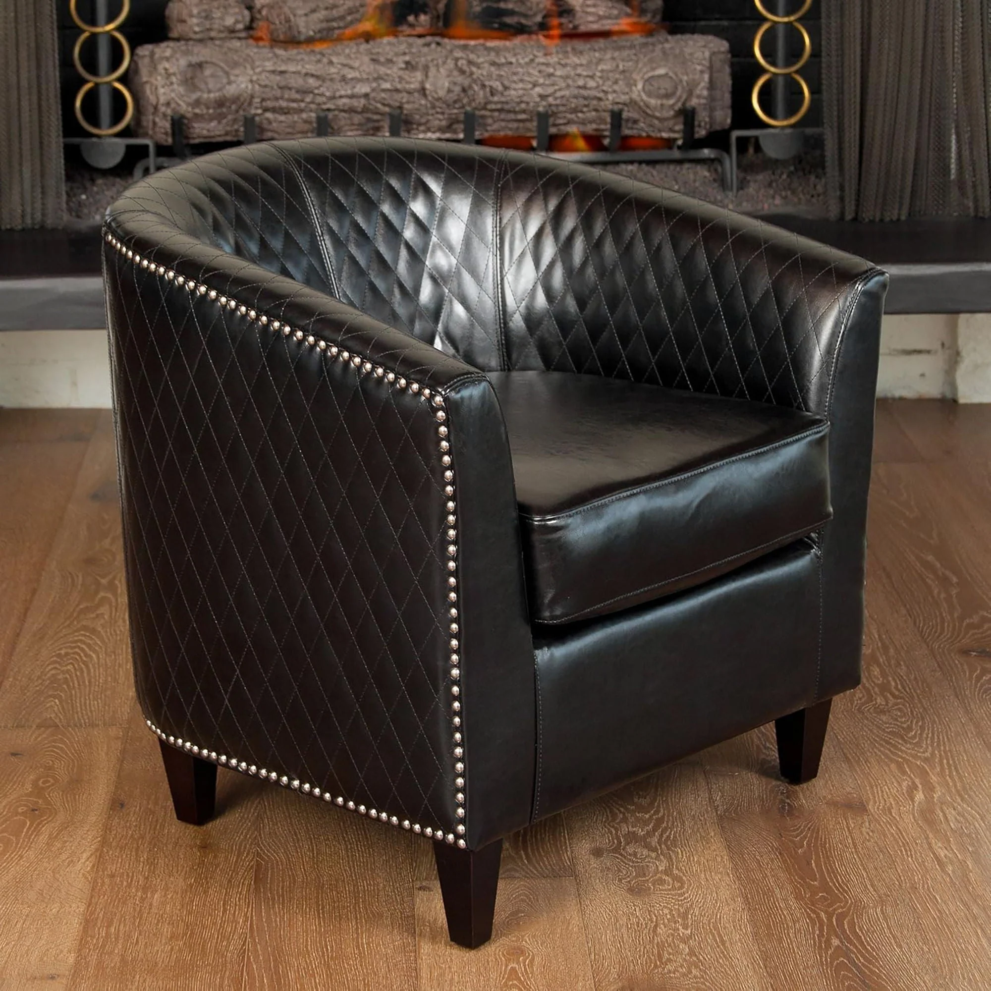 Faux Leather Club Chair With Nailhead Trim - Black - Image 4