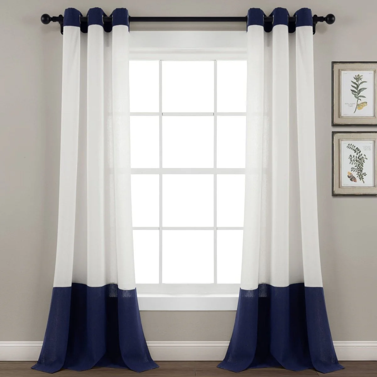 Faux Linen Grommet Color Block Window Curtain Panel - Image 13
