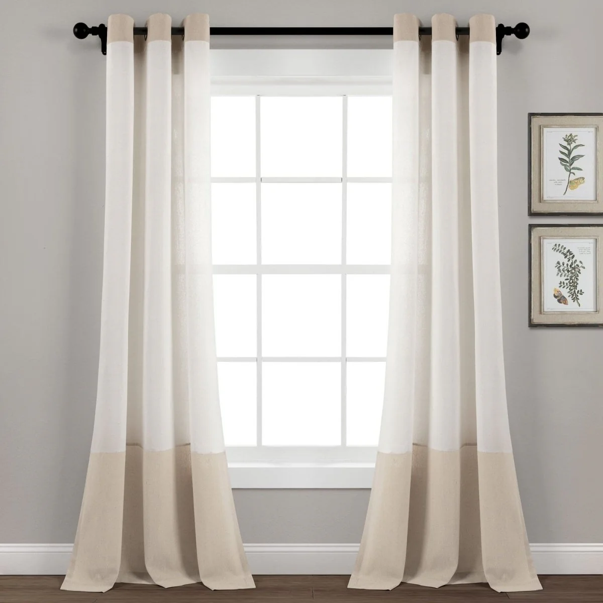 Faux Linen Grommet Color Block Window Curtain Panel - Image 7