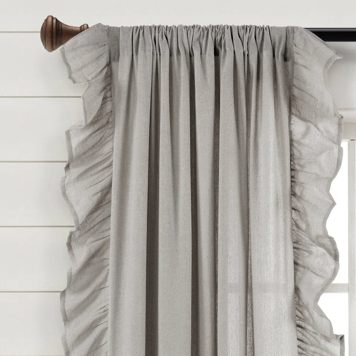 Faux Linen Ruffle Window Curtain Panel - Image 12