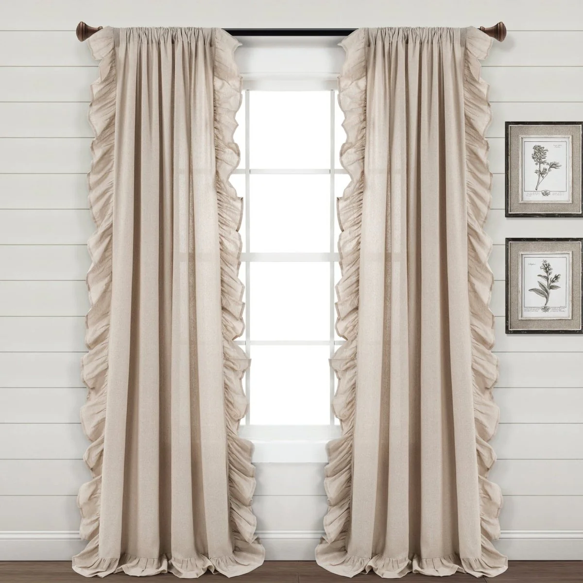 Faux Linen Ruffle Window Curtain Panel - Image 2