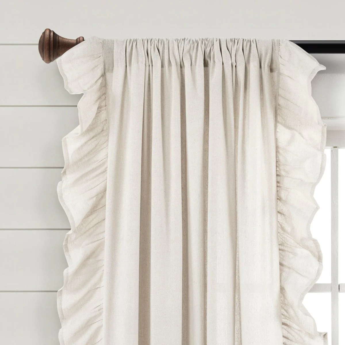 Faux Linen Ruffle Window Curtain Panel - Image 3