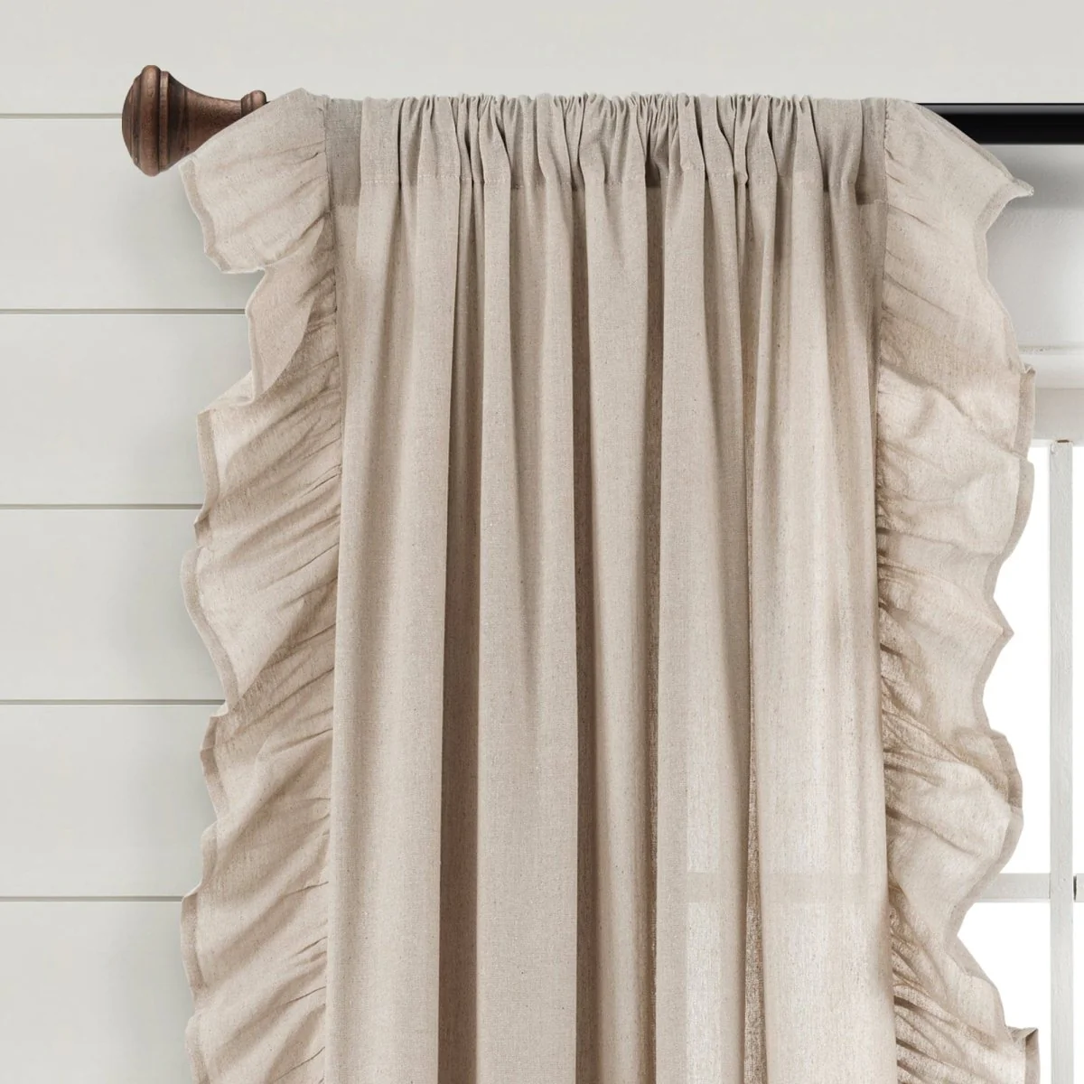 Faux Linen Ruffle Window Curtain Panel - Image 7