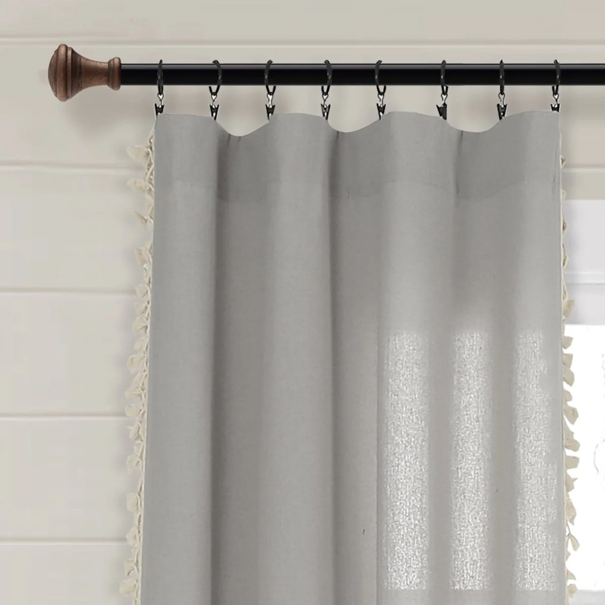 Faux Linen Tassel Window Curtain Panel - Image 2