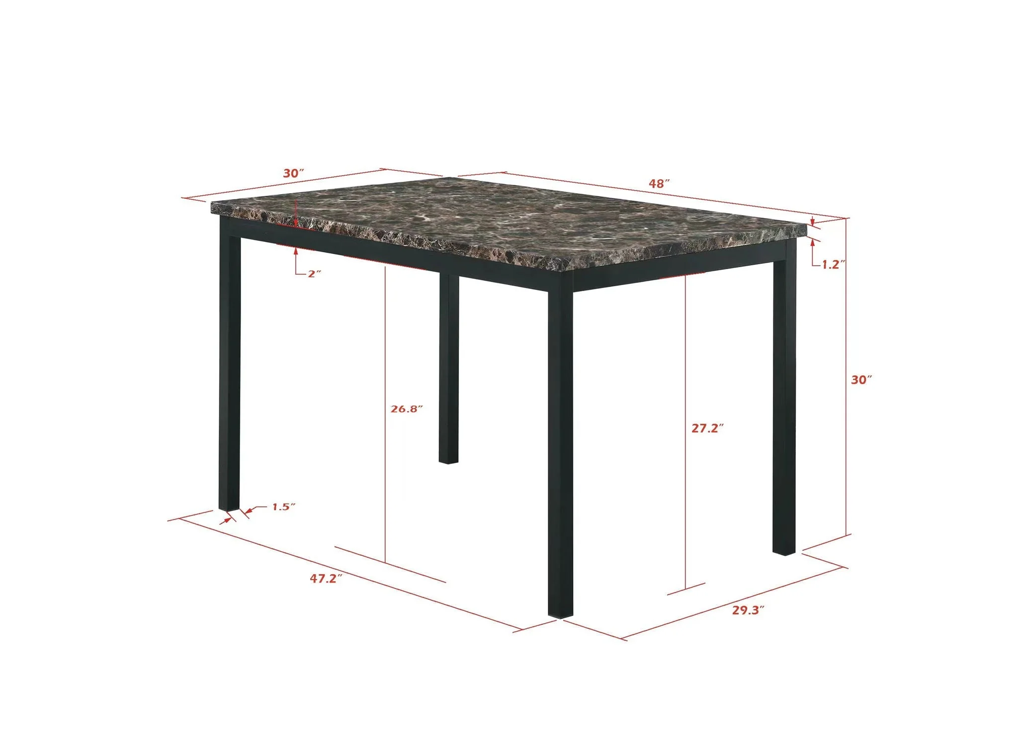 Faux Marble Top With Metal Frame Dinette Table - Black - Image 2