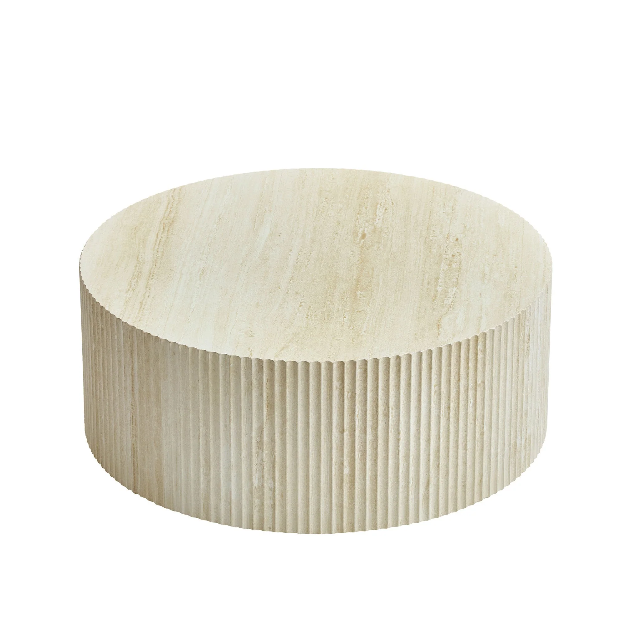 Faux Travertine Round Coffee Table with Eye-Catching Relief Design - Image 15