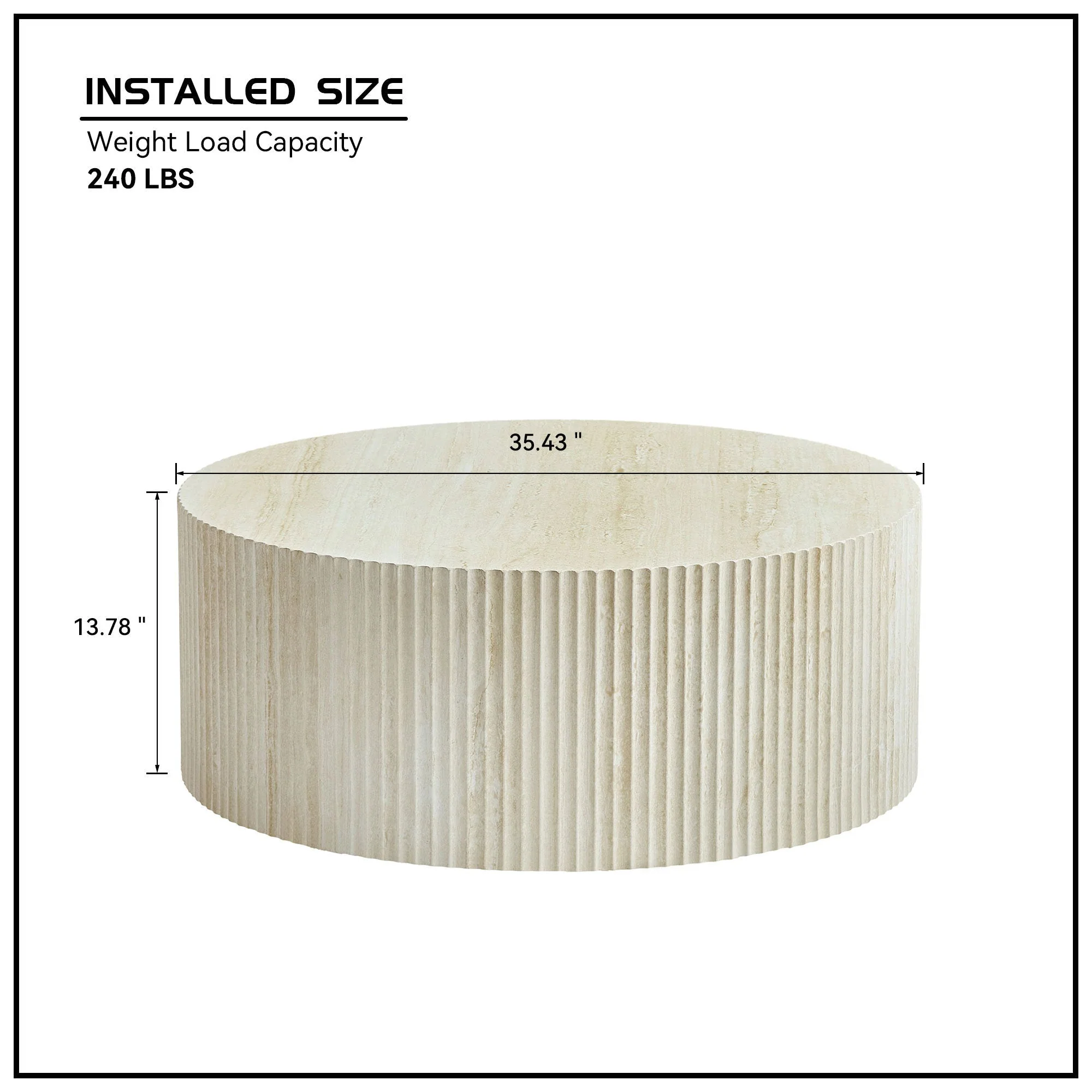 Faux Travertine Round Coffee Table with Eye-Catching Relief Design - Image 6