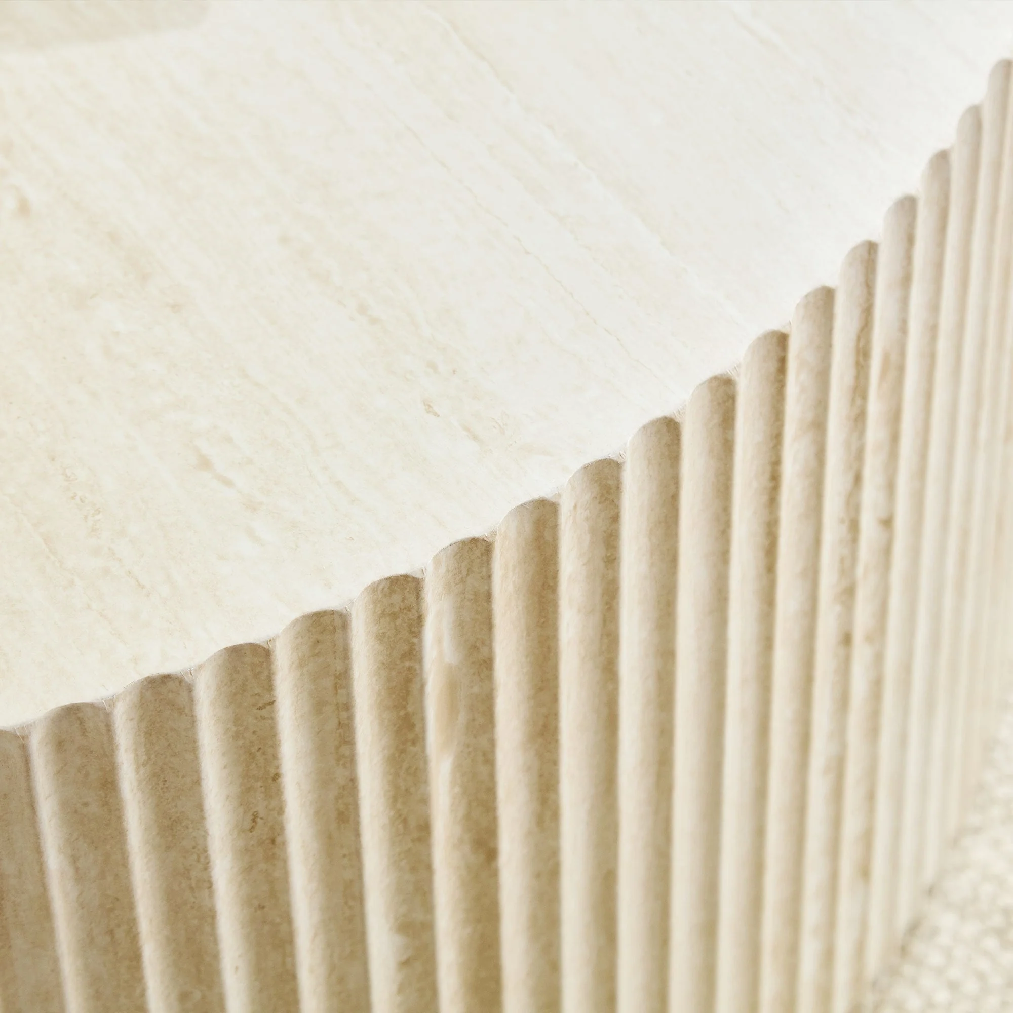 Faux Travertine Round Coffee Table with Eye-Catching Relief Design - Image 9