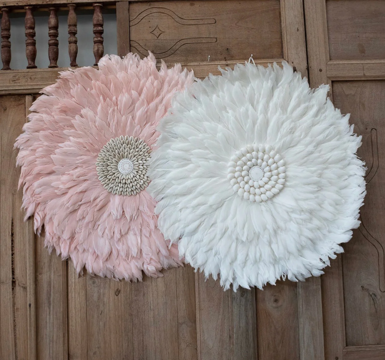 Feather Wall Hanging Juju Hat Decor with Shell or Mirror Center - Image 3