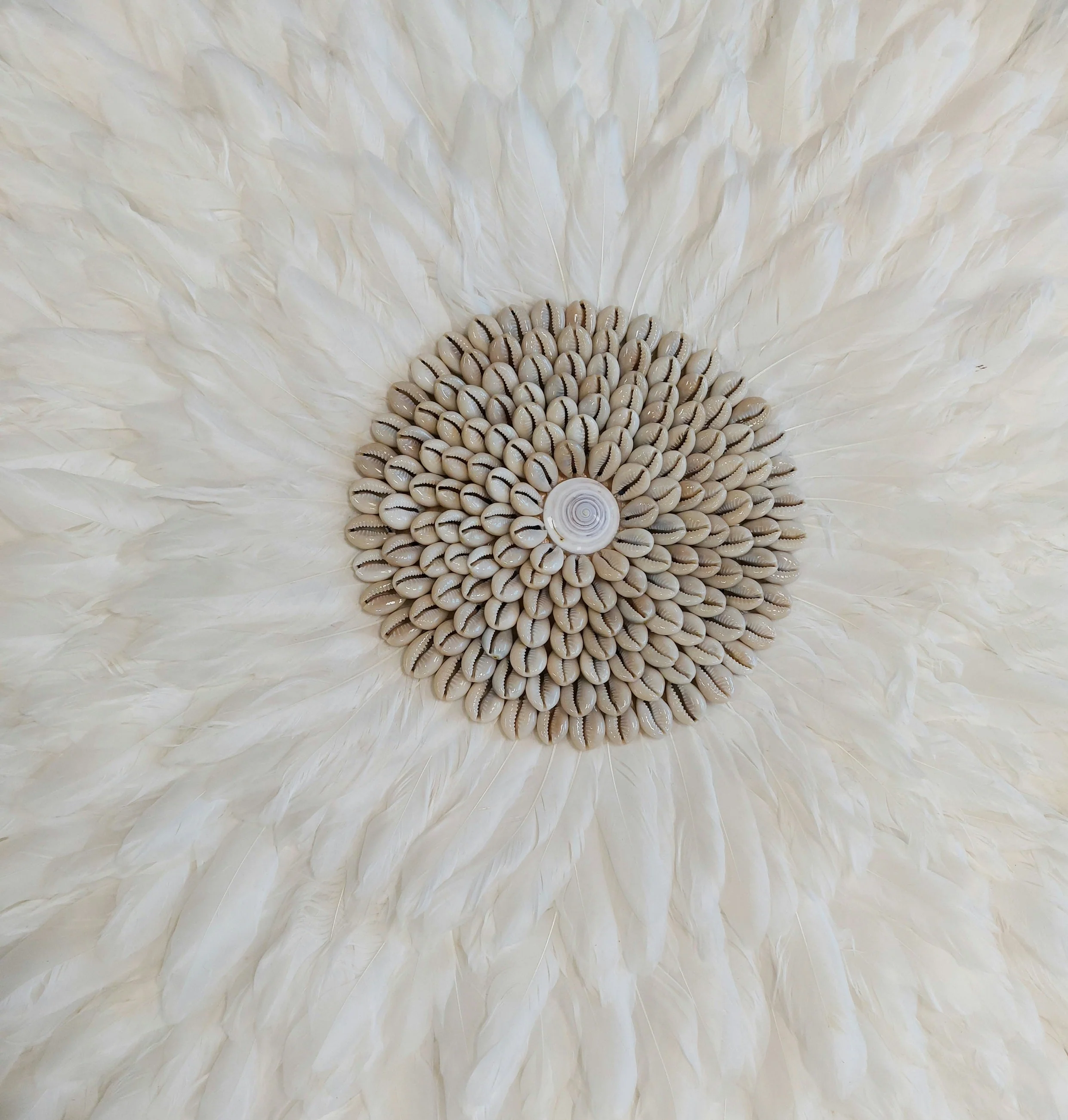 Feather Wall Hanging Juju Hat Decor with Shell or Mirror Center - Image 4