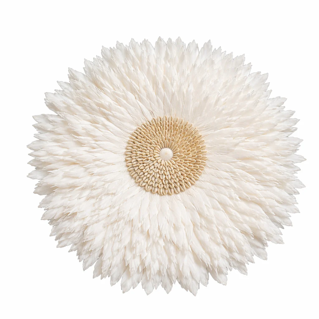 Feather Wall Hanging Juju Hat Decor with Shell or Mirror Center - Image 5