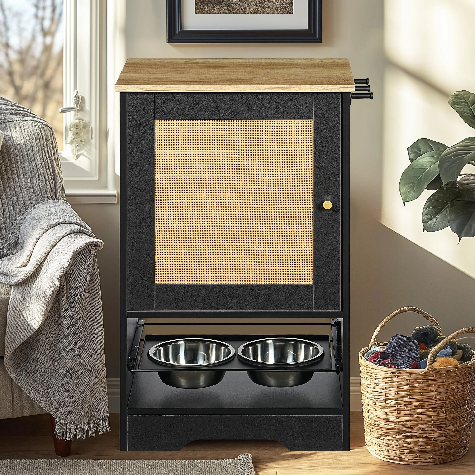 Feeding Station with 1 Storage Cabinet Black - Image 4