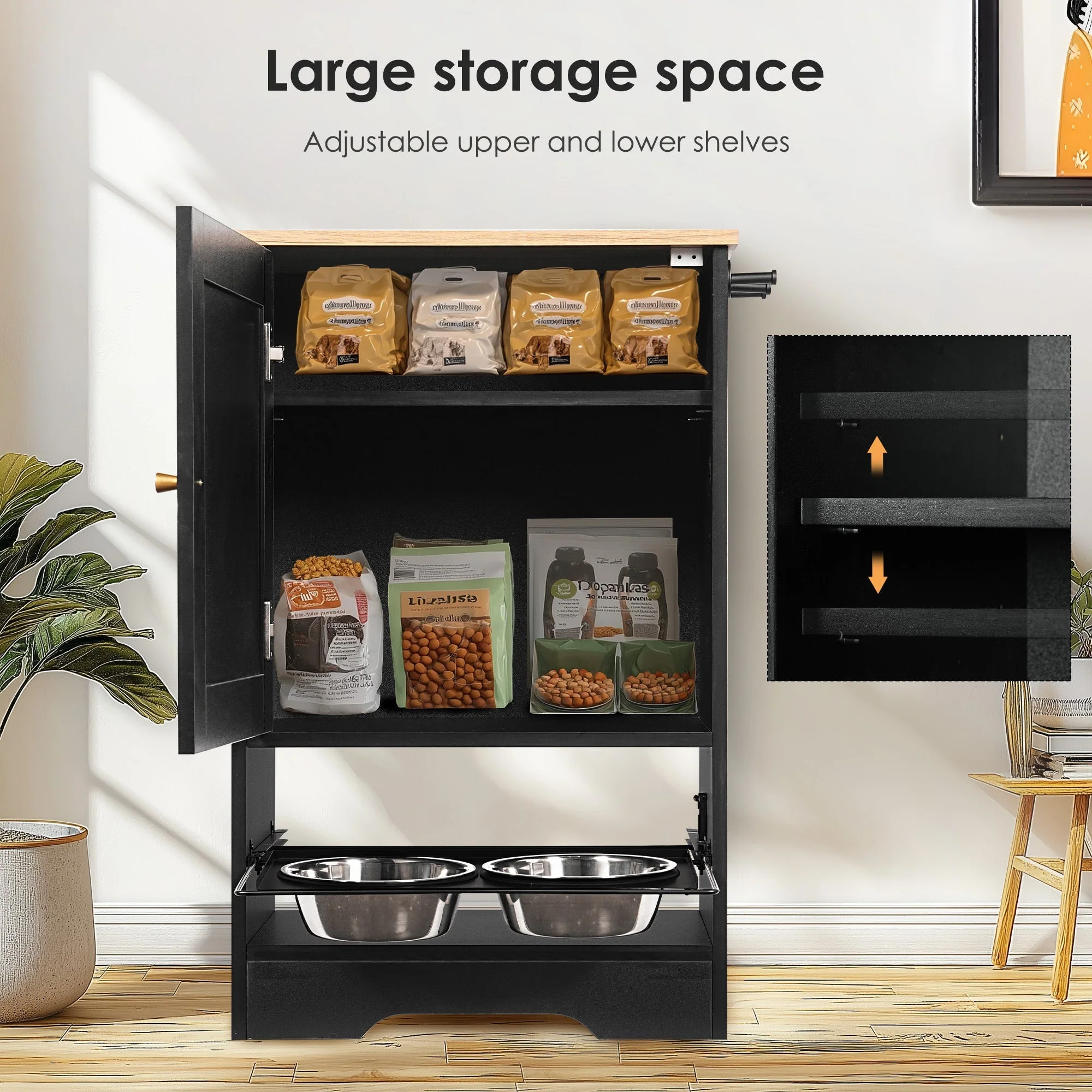 Feeding Station with 1 Storage Cabinet Black - Image 5