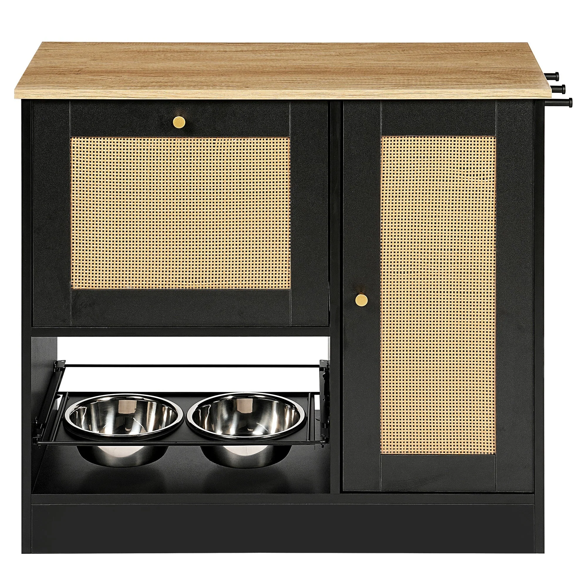 Feeding Station with 2 Lockers and Elevated Bowls Black - Image 10